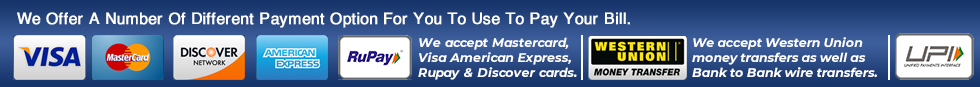 We accept Visa, Mastercard, American Express, RuPay, UPI, Western Union