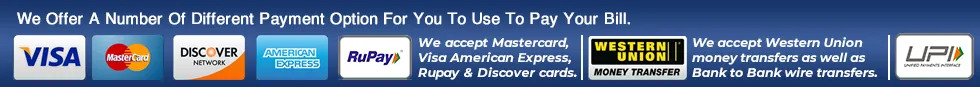 We accept Visa, Mastercard, American Express, RuPay, UPI, Western Union